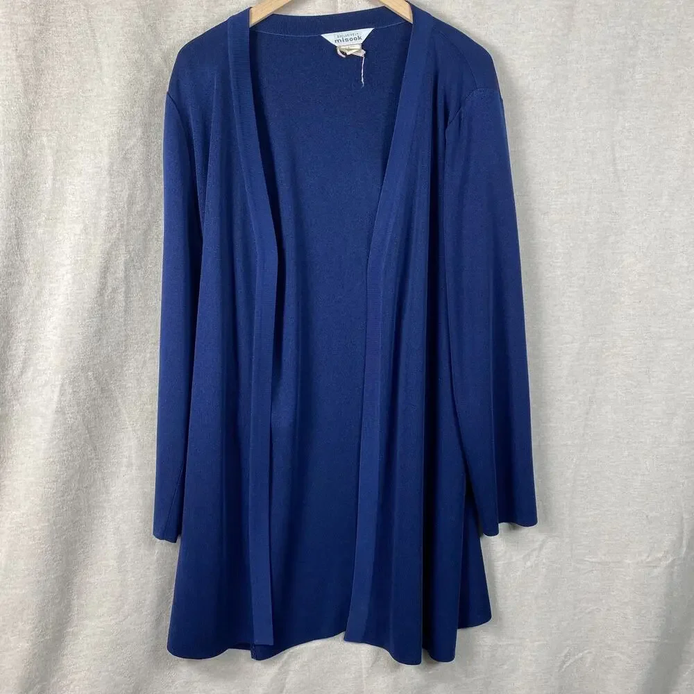 Misook Womens Open Front Knit Cardigan Size Large Blue Long Sleeve Minimalist - Picture 1 of 7
